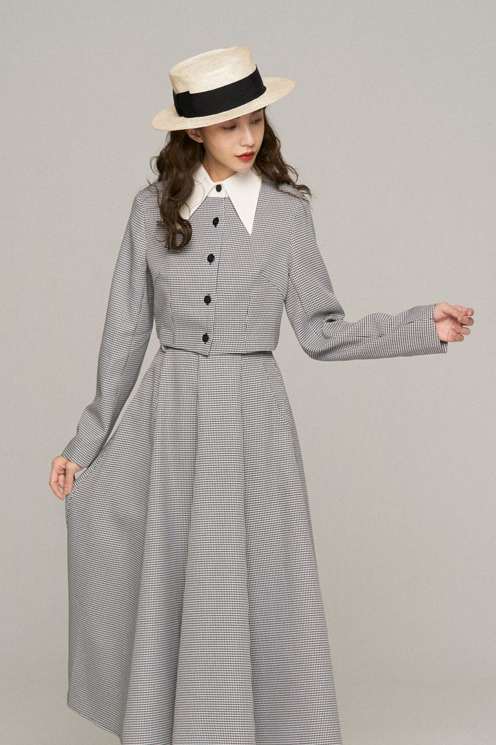 《つい一口食べちゃいました》ハイウエストサーキュラースカート-Houndstooth check