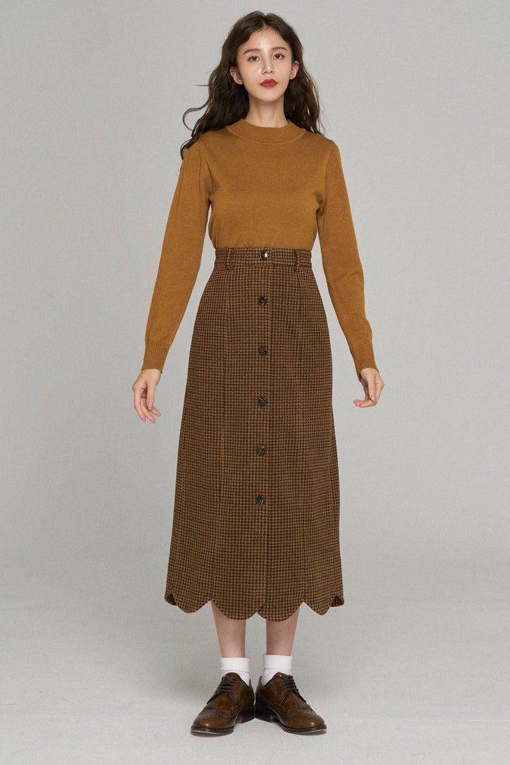 [Pinch your cheeks] High waist scallop design skirt-Coffee