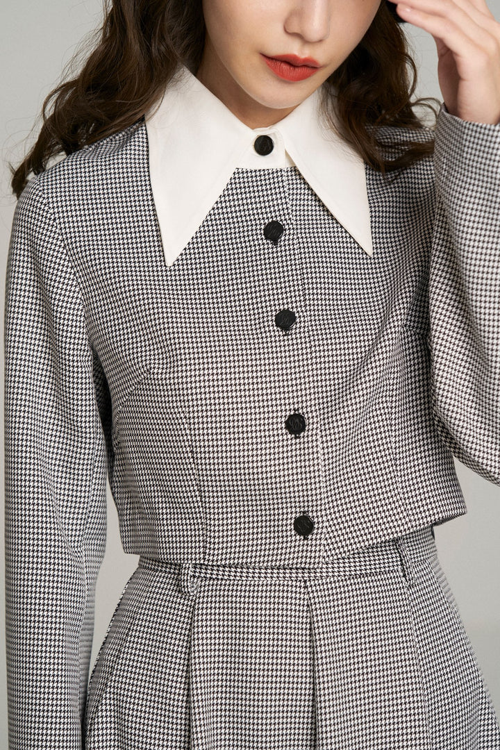 《つい一口食べちゃいました》ハイウエストサーキュラースカート-Houndstooth check