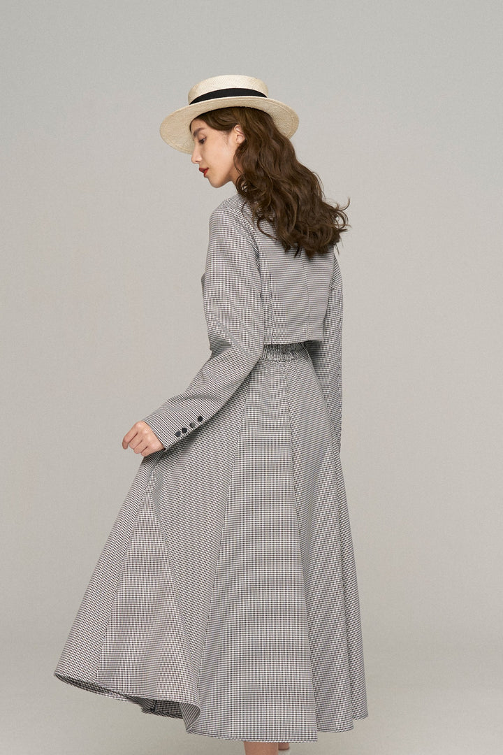 《つい一口食べちゃいました》バリモアカラークロップドブラウス-Houndstooth check