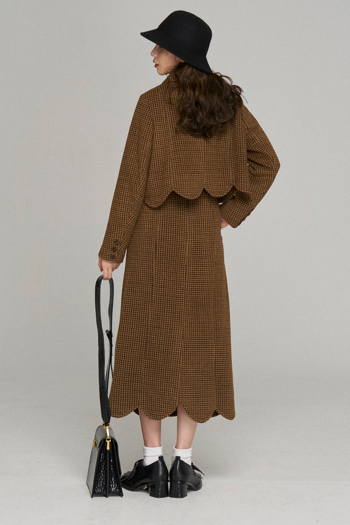 [Pinch your cheek] Big color scallop design jacket-Coffee