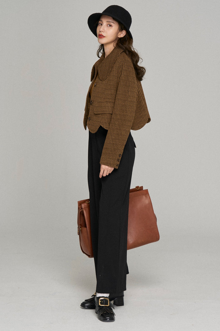 [Pinch your cheek] Big color scallop design jacket-Coffee