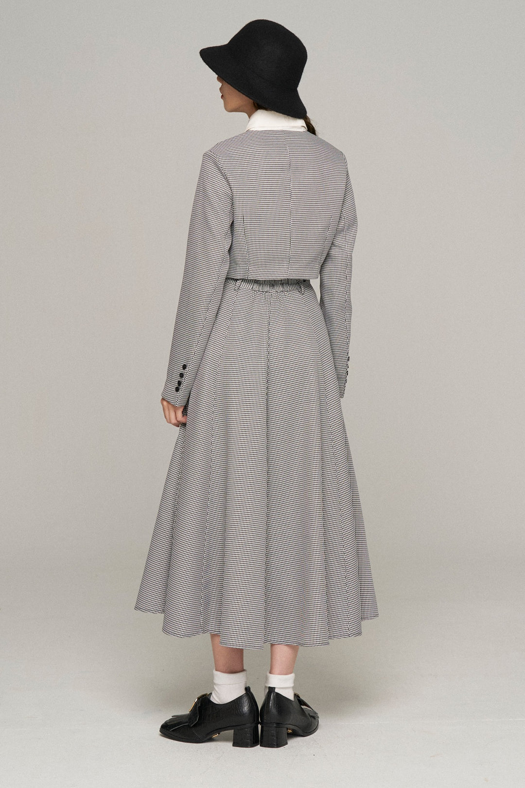《つい一口食べちゃいました》ハイウエストサーキュラースカート-Houndstooth check