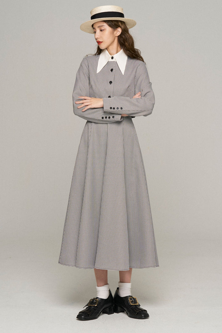 《つい一口食べちゃいました》バリモアカラークロップドブラウス-Houndstooth check
