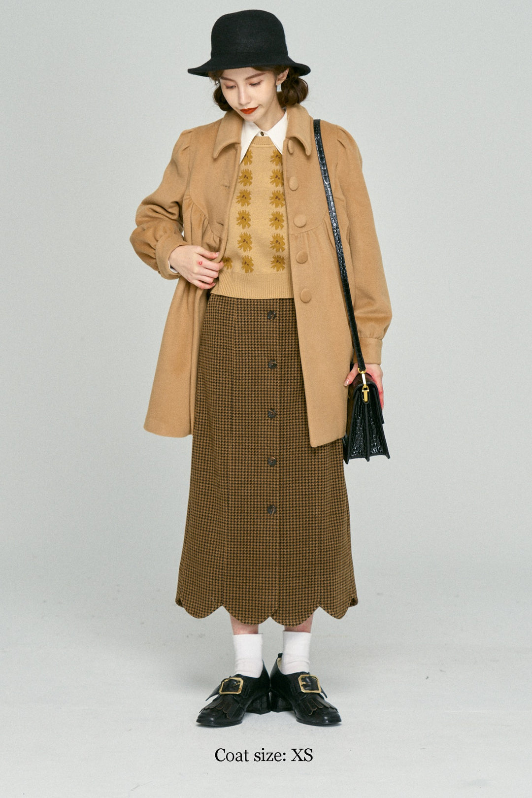 [Pinch your cheeks] High waist scallop design skirt-Coffee