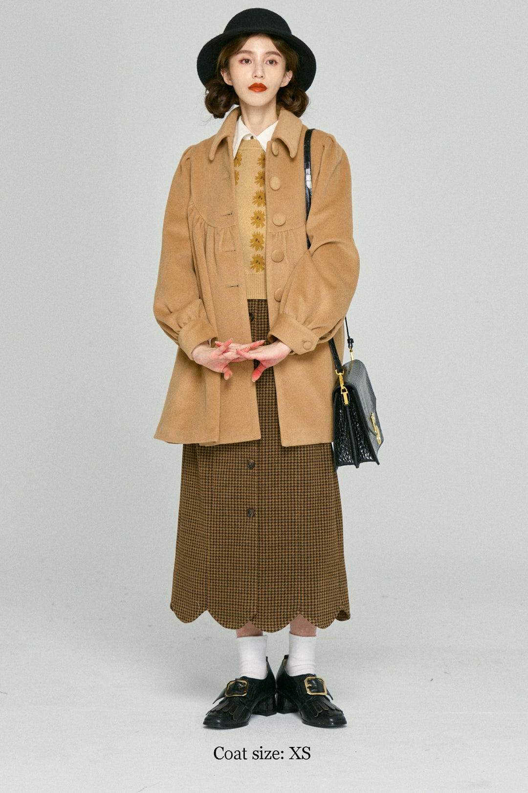 [Pinch your cheeks] High waist scallop design skirt-Coffee