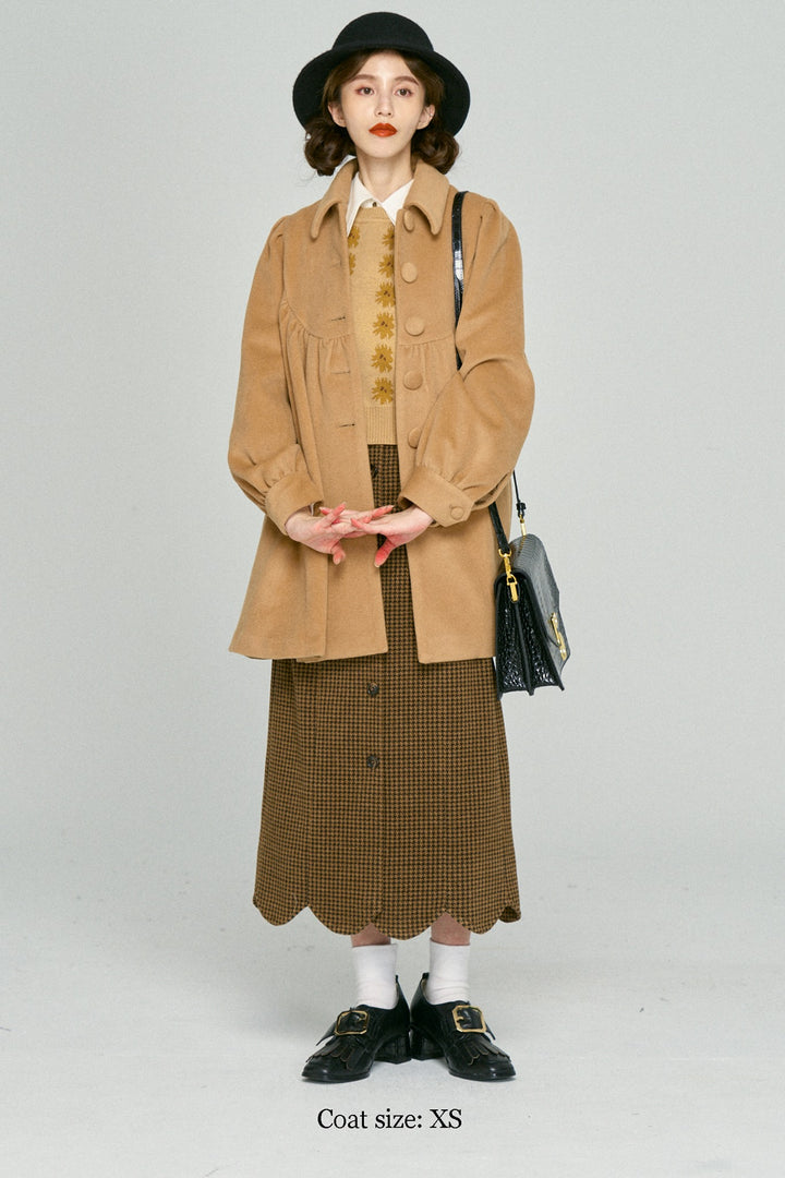 [Pinch your cheeks] High waist scallop design skirt-Coffee