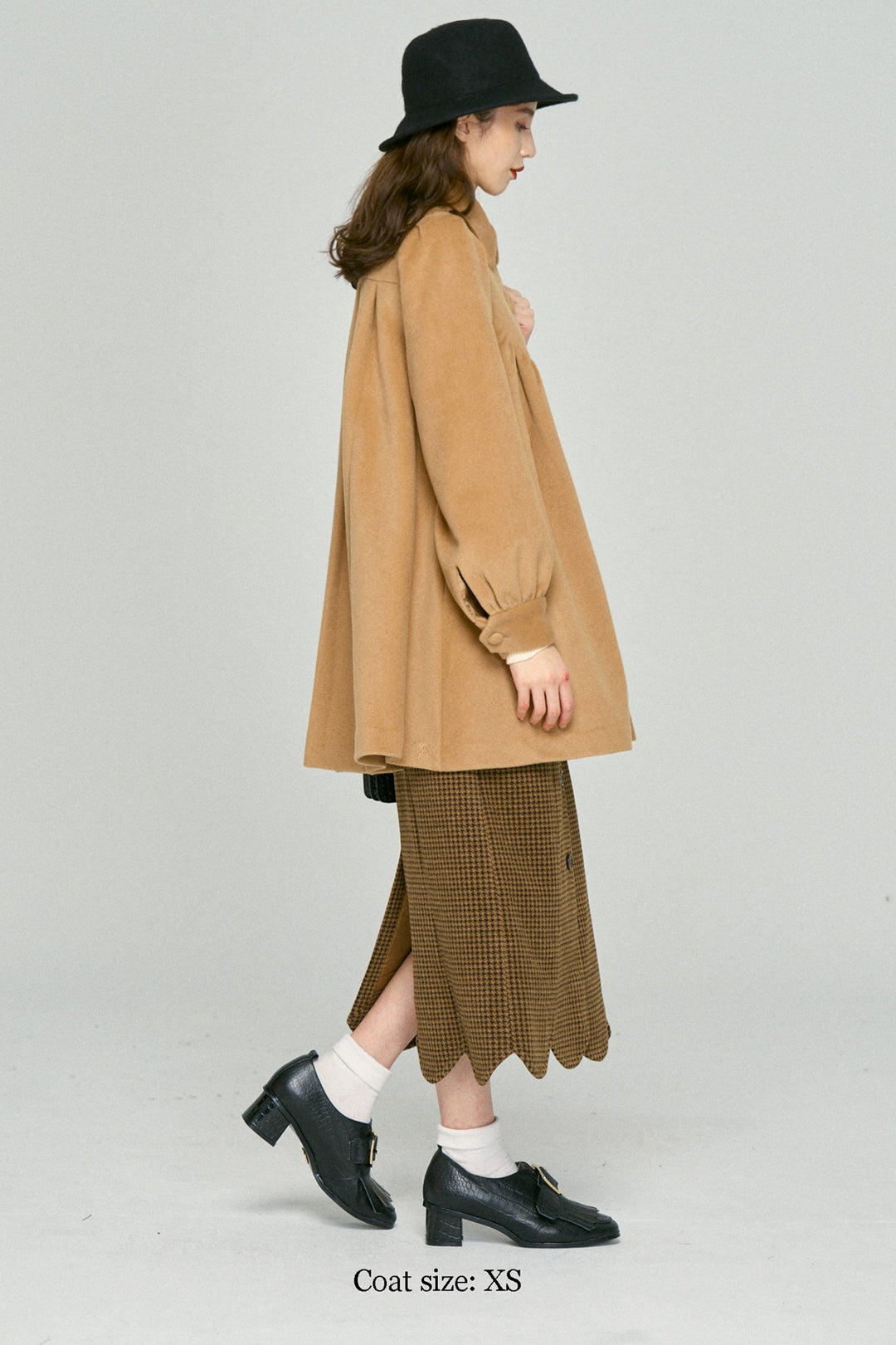 [Pinch your cheeks] High waist scallop design skirt-Coffee