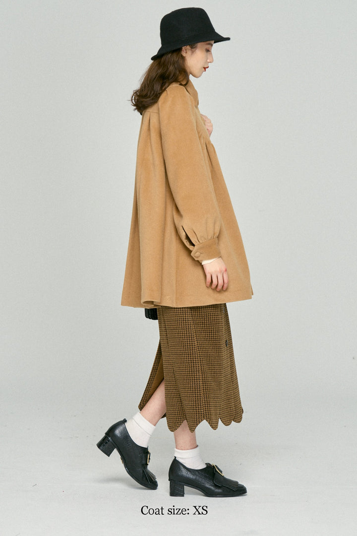 [Pinch your cheeks] High waist scallop design skirt-Coffee