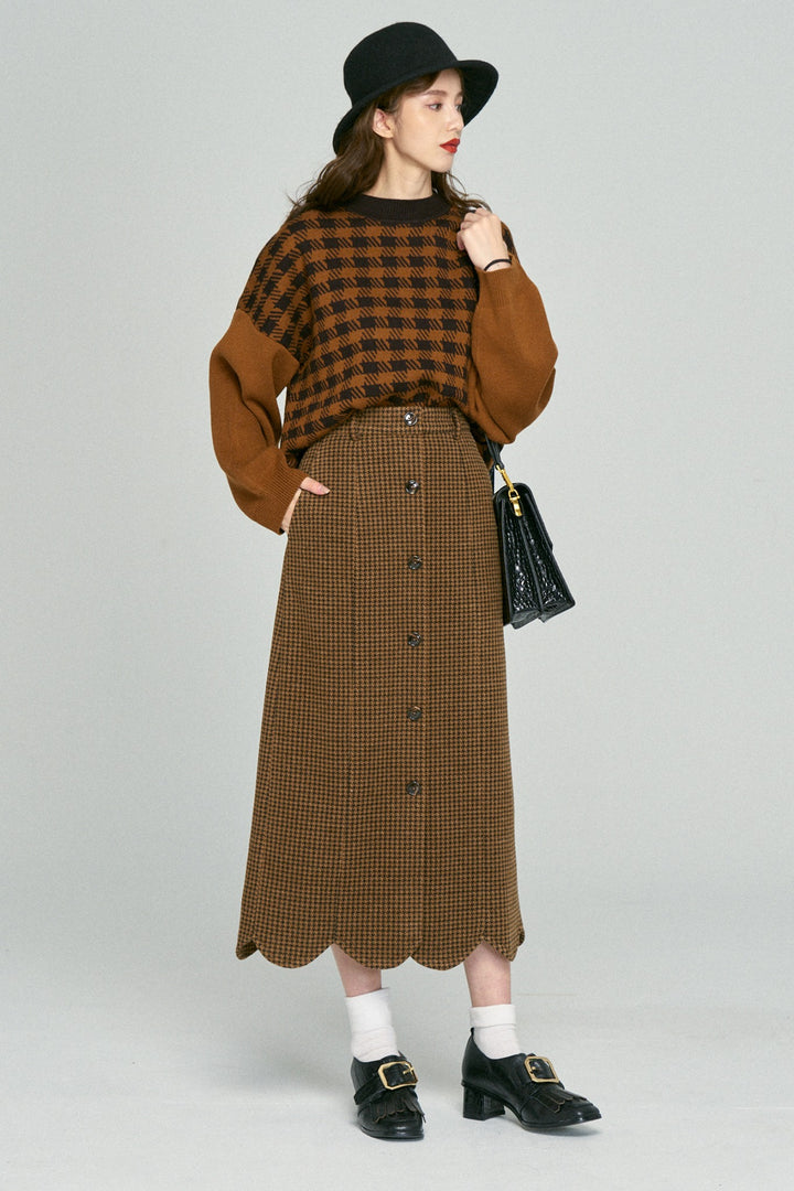 [Pinch your cheeks] High waist scallop design skirt-Coffee