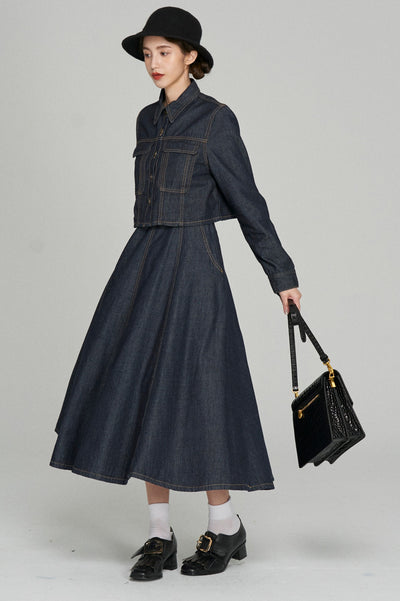 《もうひとつのダイアリー》クロップドデニムジャケット-Navy