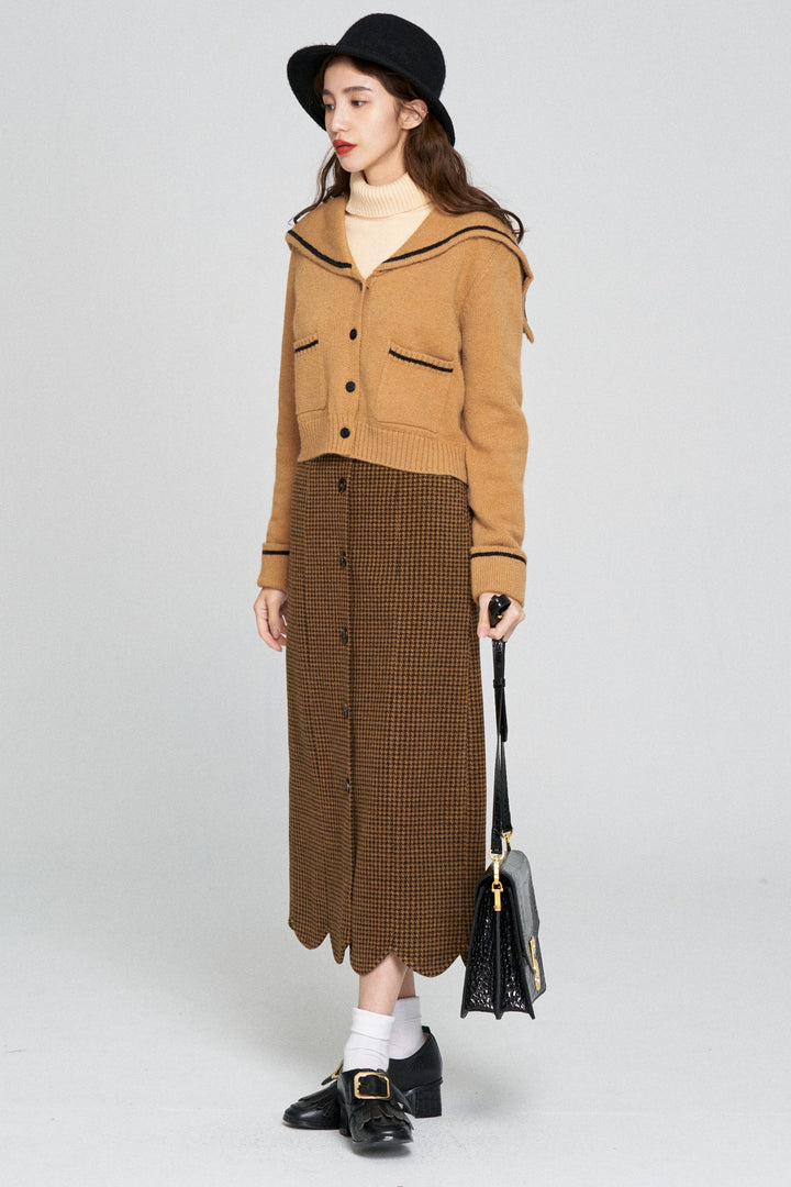 [Pinch your cheeks] High waist scallop design skirt-Coffee