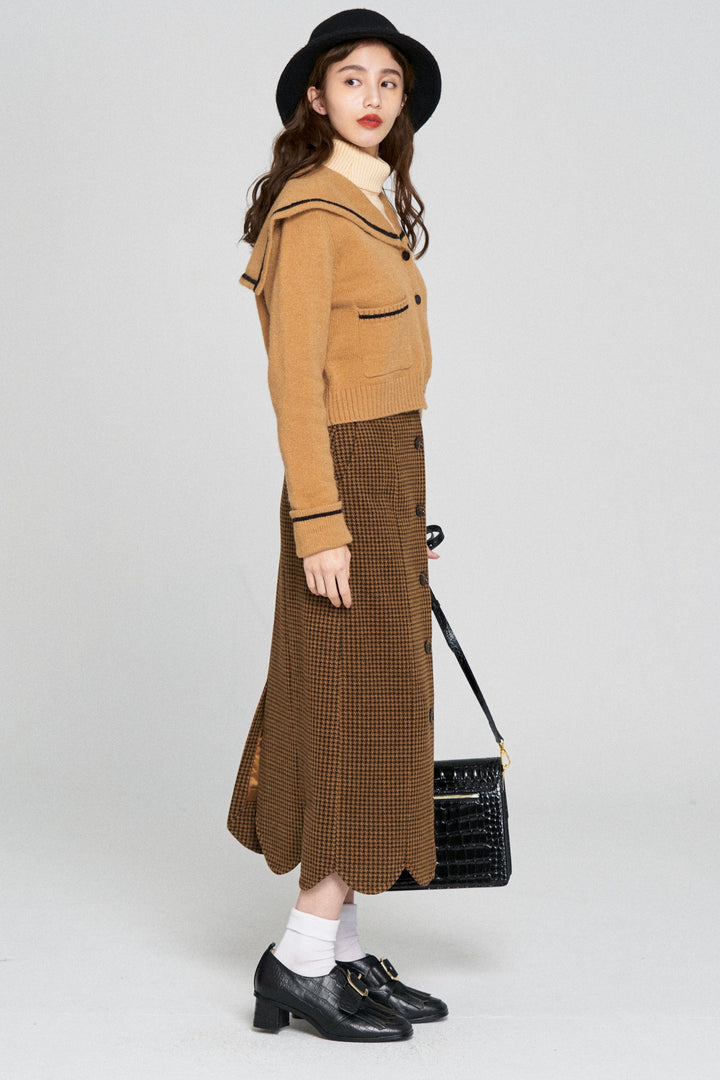 [Pinch your cheeks] High waist scallop design skirt-Coffee