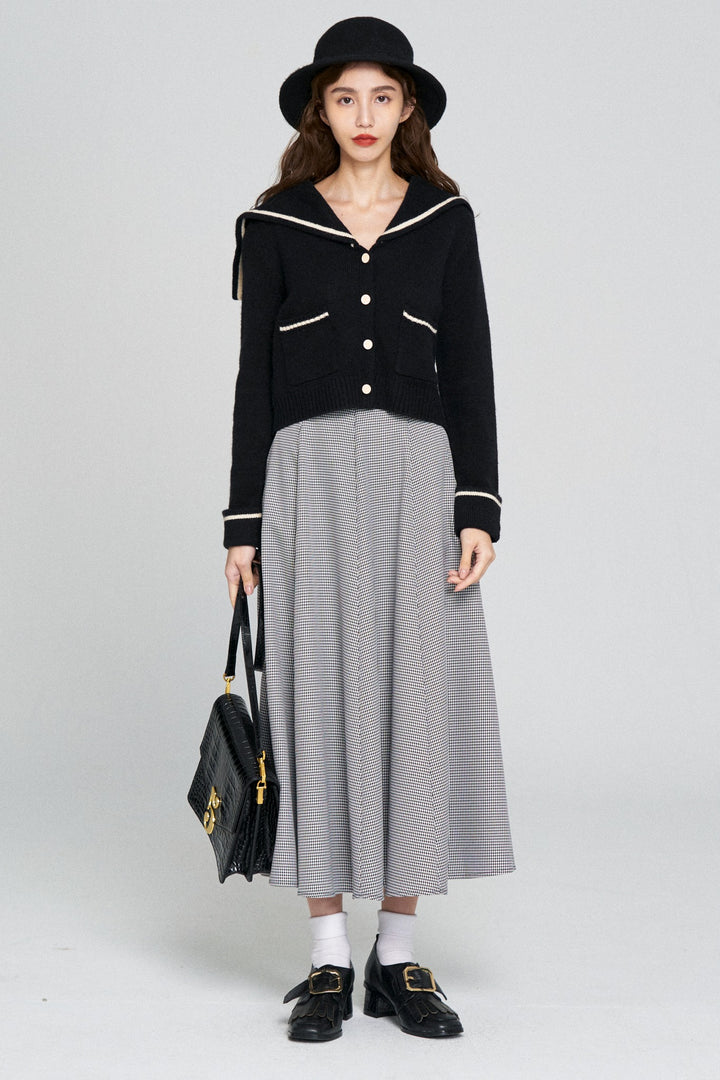 《つい一口食べちゃいました》ハイウエストサーキュラースカート-Houndstooth check