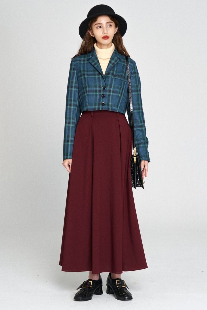 "Toy Train" High Waist Box Pleated Long Skirt