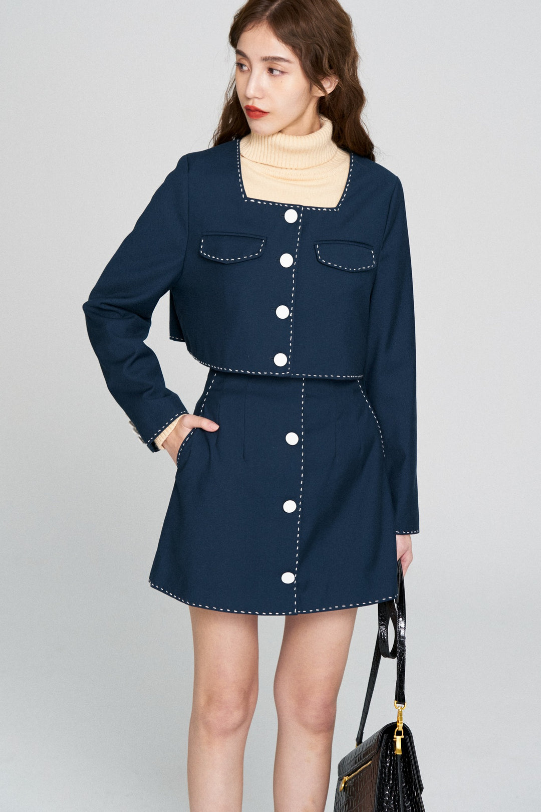《ヘレンは甘い物を食べない》ハイウエストスカート-Navy