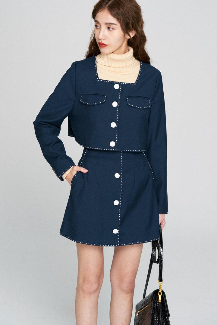 《ヘレンは甘い物を食べない》ハイウエストスカート-Navy