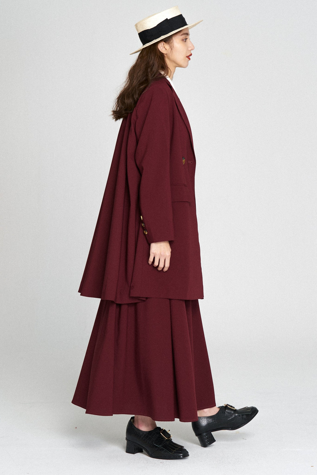 "Toy Train" High Waist Box Pleated Long Skirt
