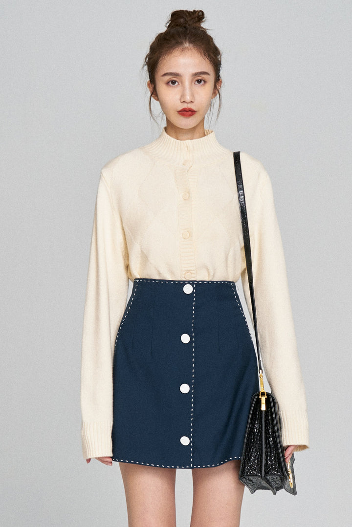 《ヘレンは甘い物を食べない》ハイウエストスカート-Navy