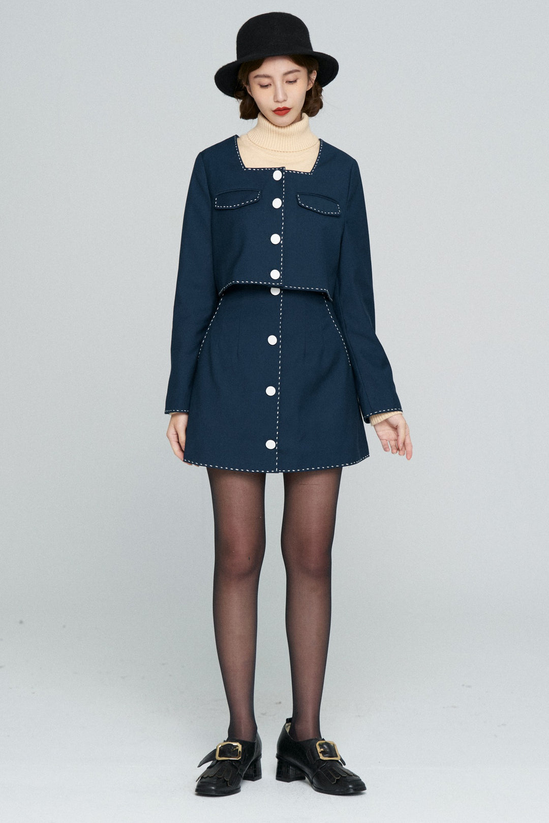 《ヘレンは甘い物を食べない》ハイウエストスカート-Navy