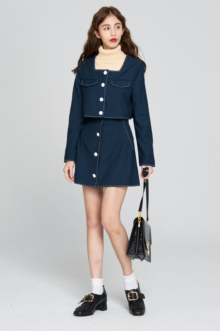 《ヘレンは甘い物を食べない》ハイウエストスカート-Navy