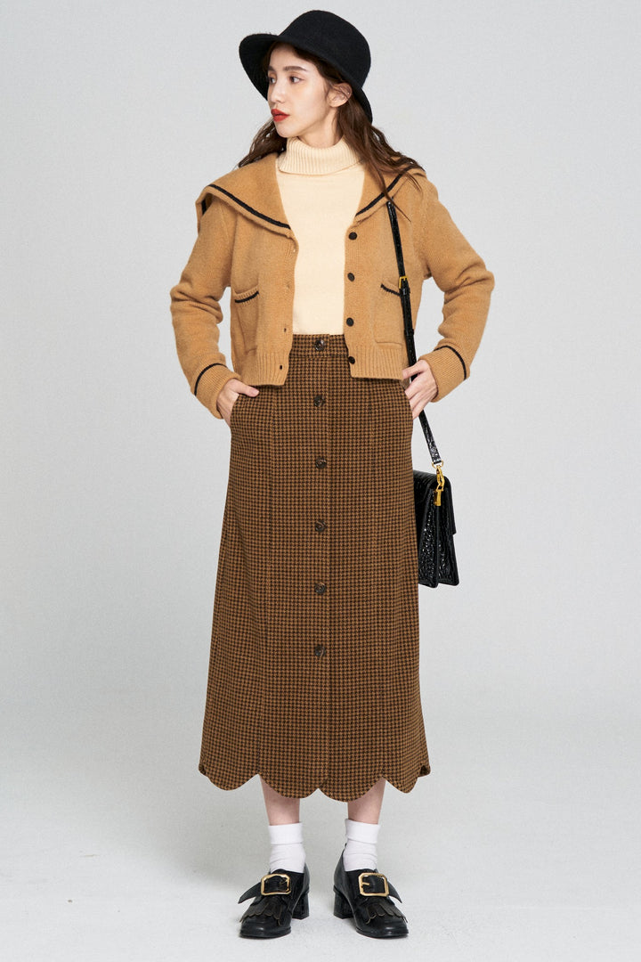 [Pinch your cheeks] High waist scallop design skirt-Coffee