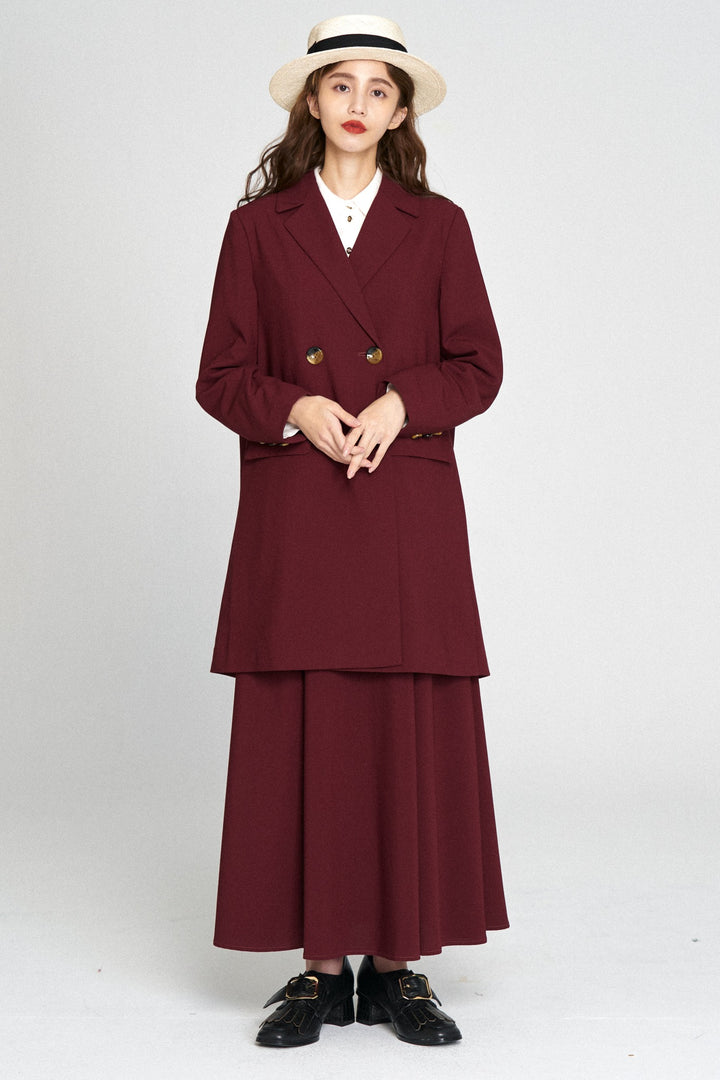 "Toy Train" High Waist Box Pleated Long Skirt