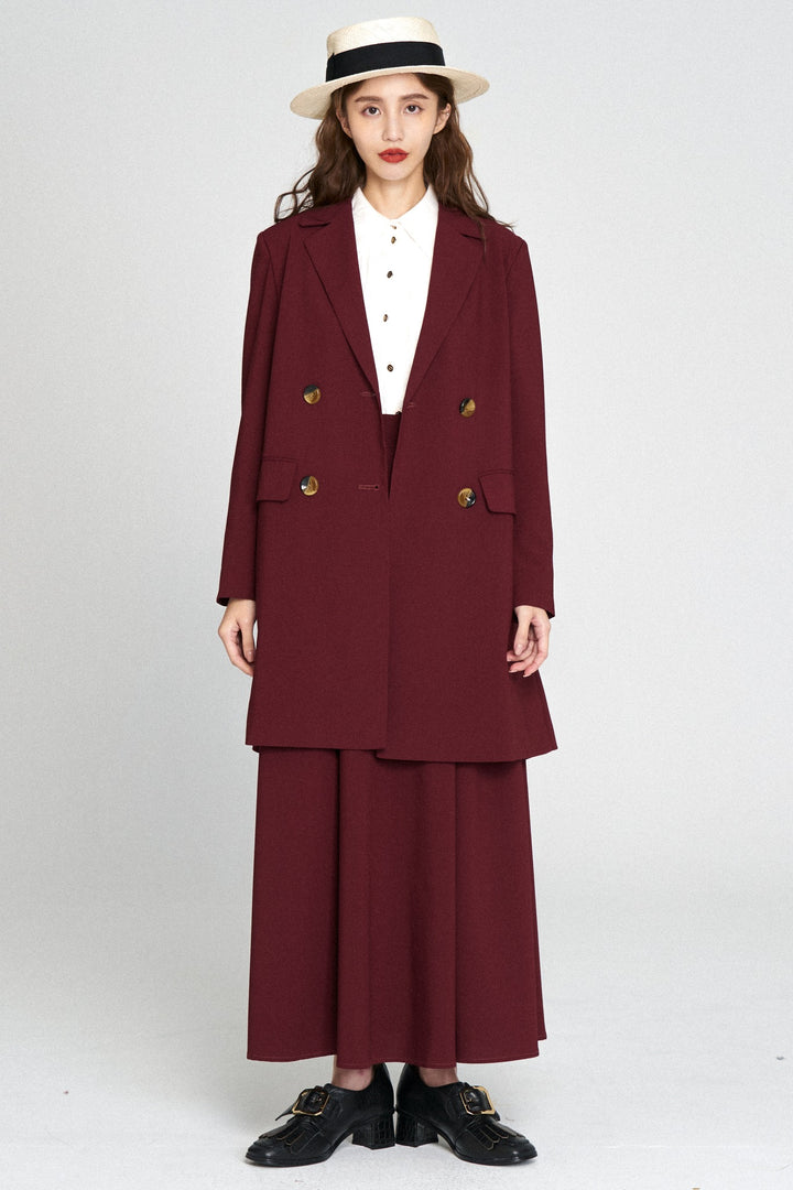 "Toy Train" High Waist Box Pleated Long Skirt