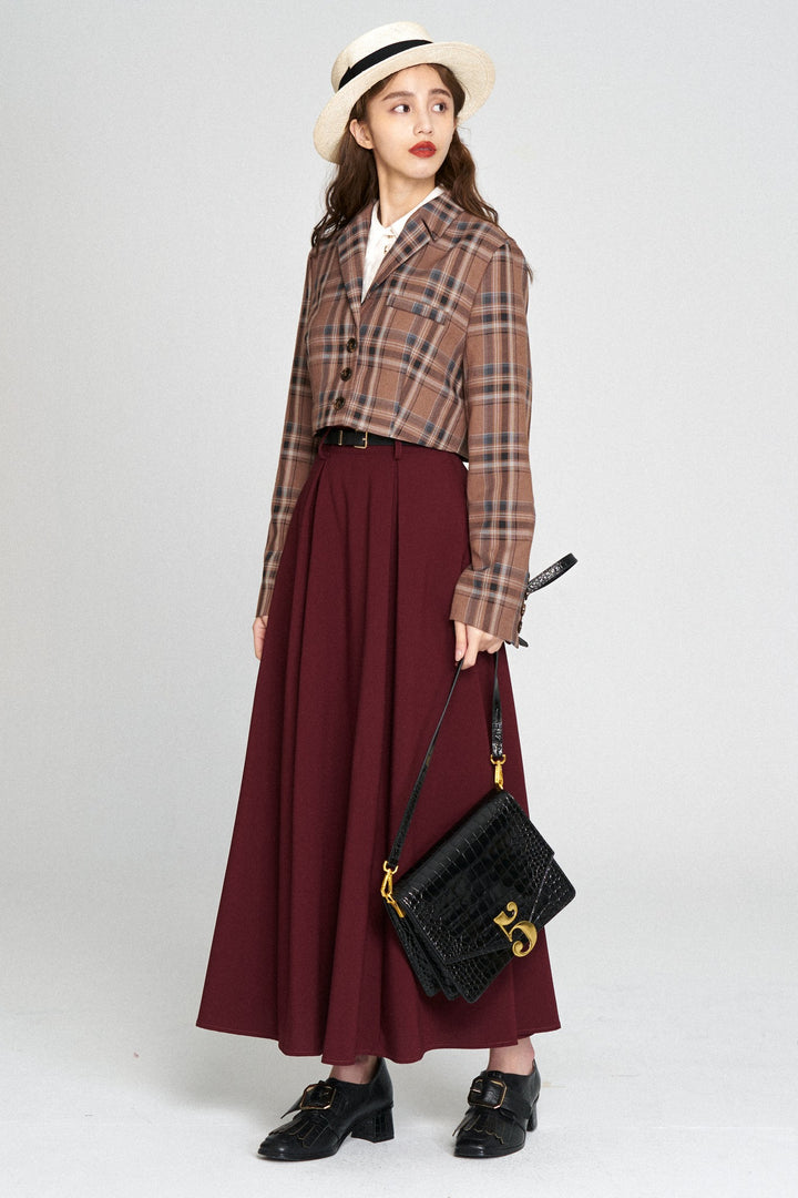 "Toy Train" High Waist Box Pleated Long Skirt