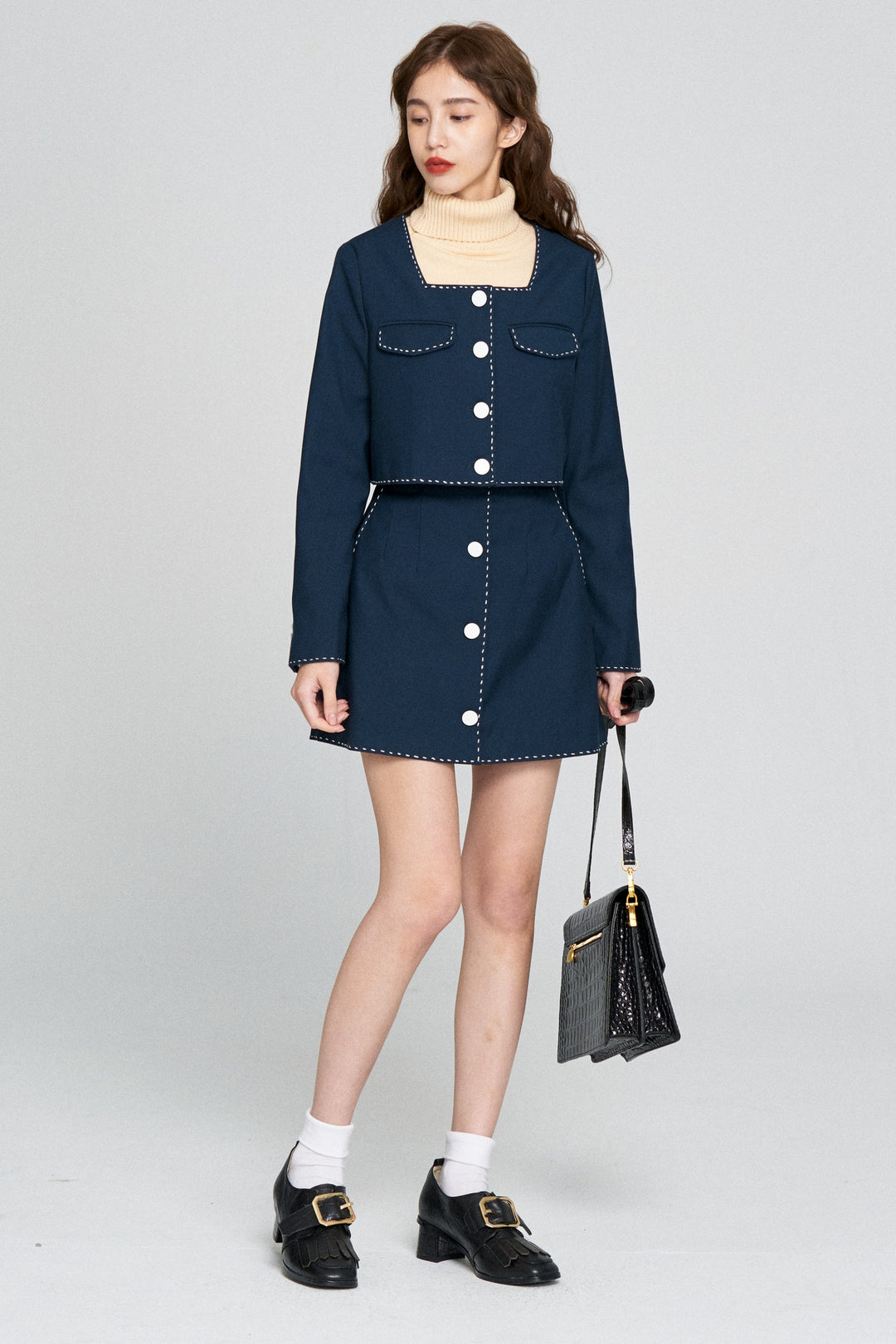 《ヘレンは甘い物を食べない》ハイウエストスカート-Navy