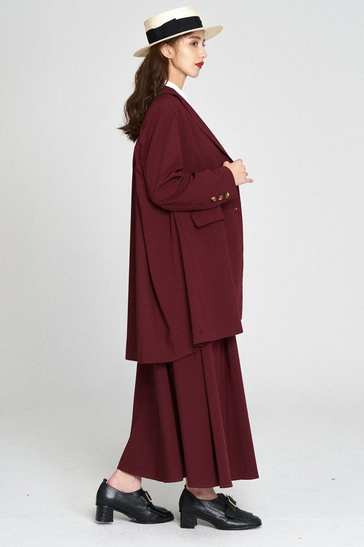"Toy Train" High Waist Box Pleated Long Skirt