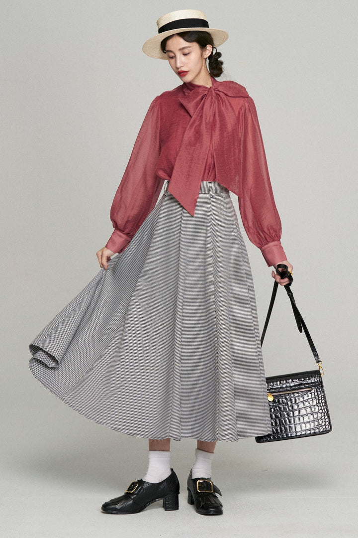 《つい一口食べちゃいました》ハイウエストサーキュラースカート-Houndstooth check