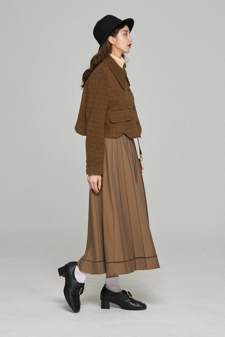 [Pinch your cheek] Big color scallop design jacket-Coffee