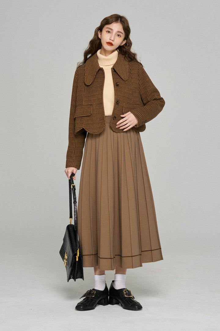 [Pinch your cheek] Big color scallop design jacket-Coffee