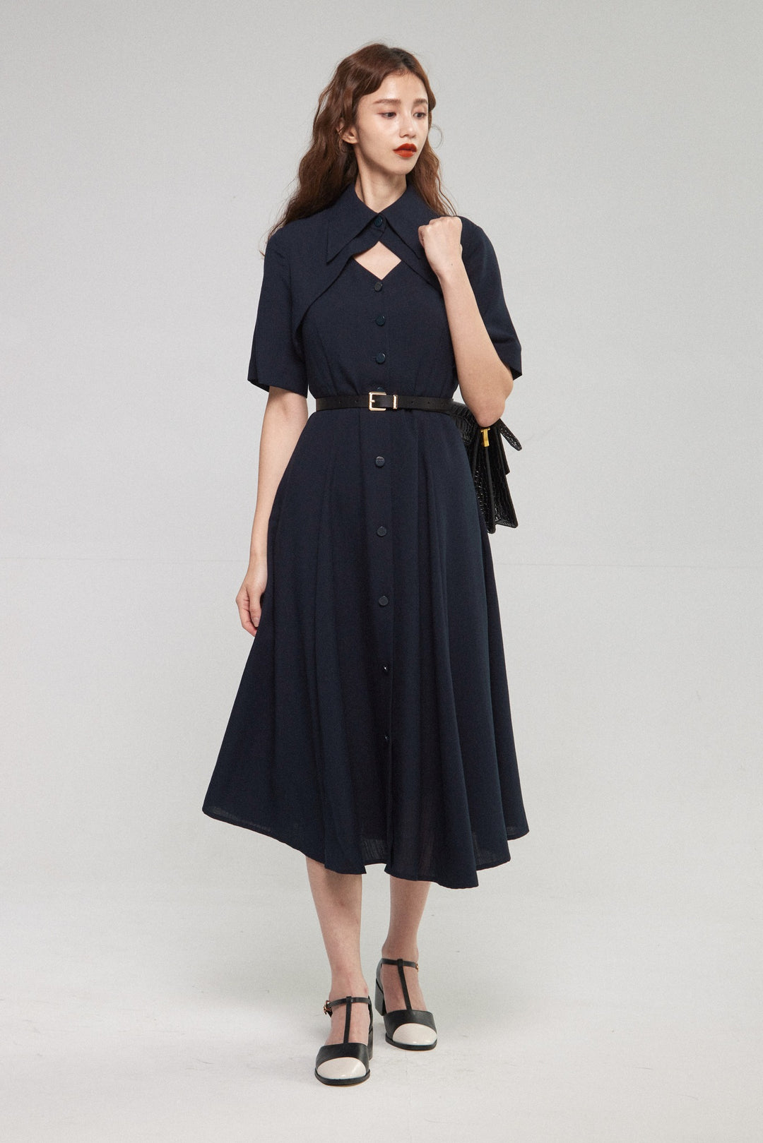 《魔法を一振りして》クラシカルシャツドレス-Navy