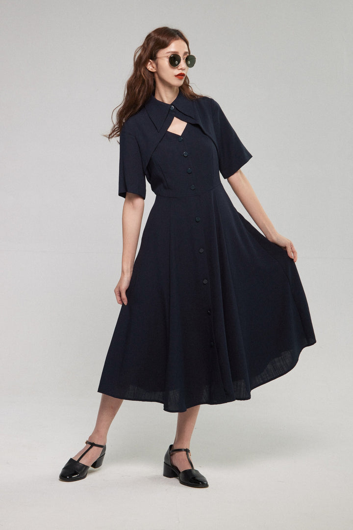 《魔法を一振りして》クラシカルシャツドレス-Navy