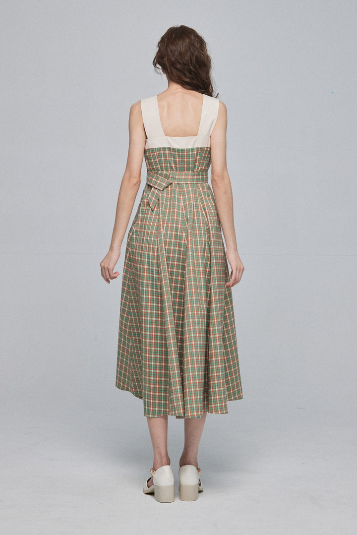 《北京ダックを持ち帰りで》ショルダーストラップハイウエストドレス-Green