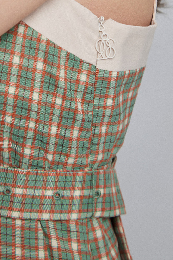 《北京ダックを持ち帰りで》ショルダーストラップハイウエストドレス-Green