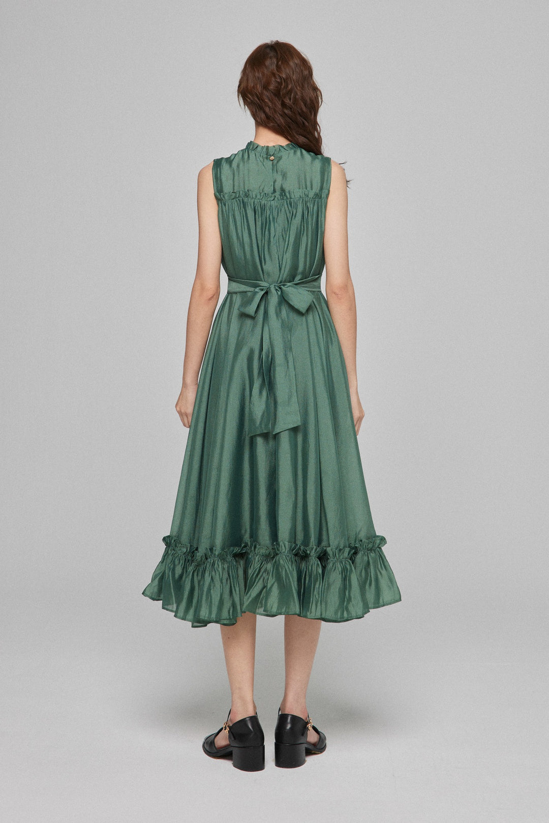 《キラキラ輝く湖面に》ラッフルトリムドレス-Dark green