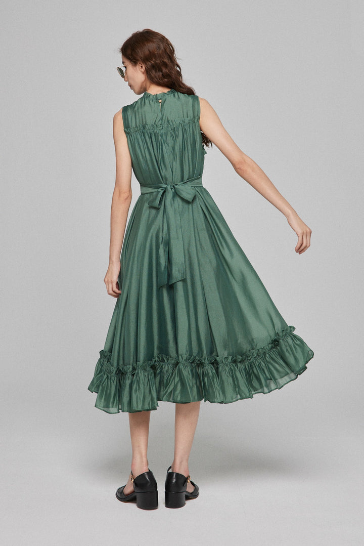 《キラキラ輝く湖面に》ラッフルトリムドレス-Dark green