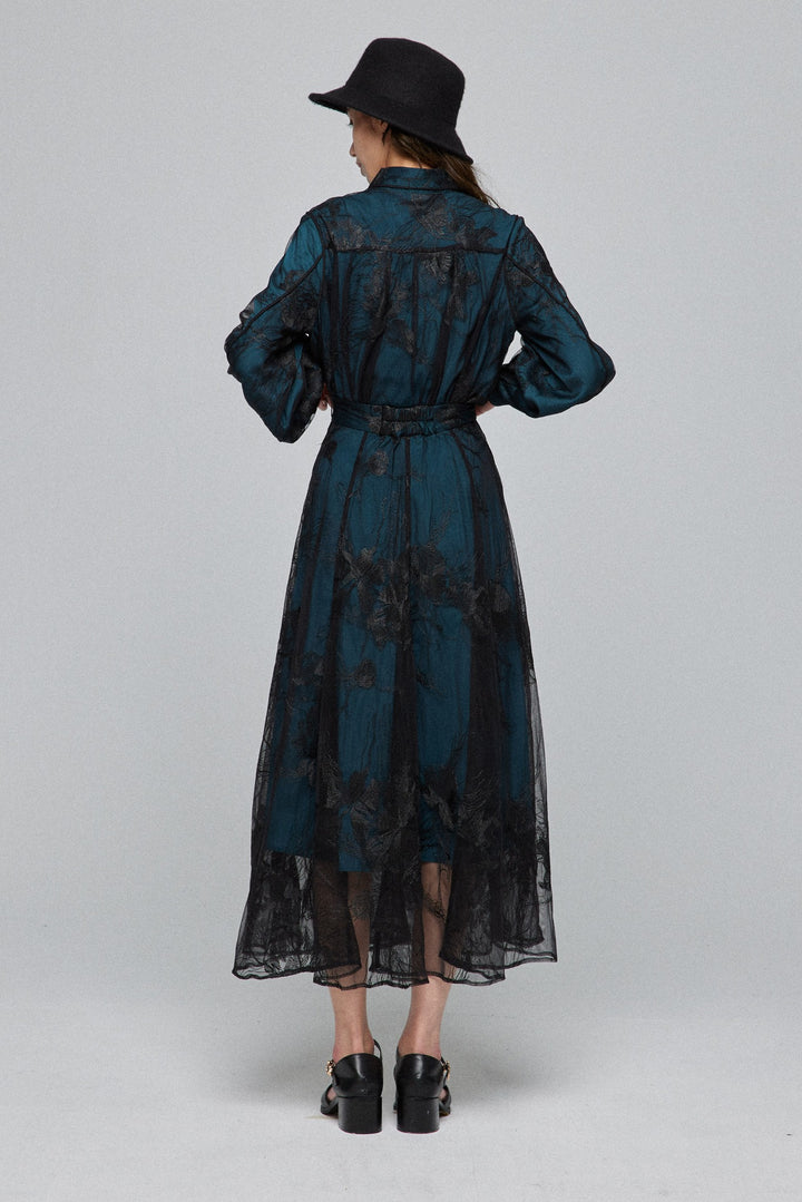 《サリーとデイヴィットのスキャンダル》シースルーエンブロイダリーブラウス-Dark green