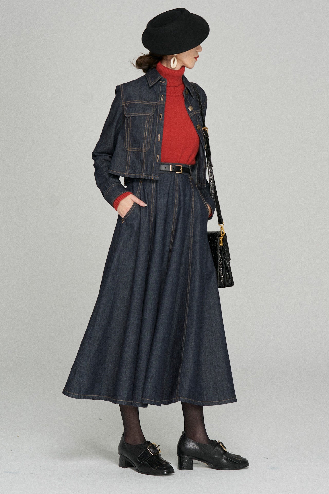 《もうひとつのダイアリー》クロップドデニムジャケット-Navy