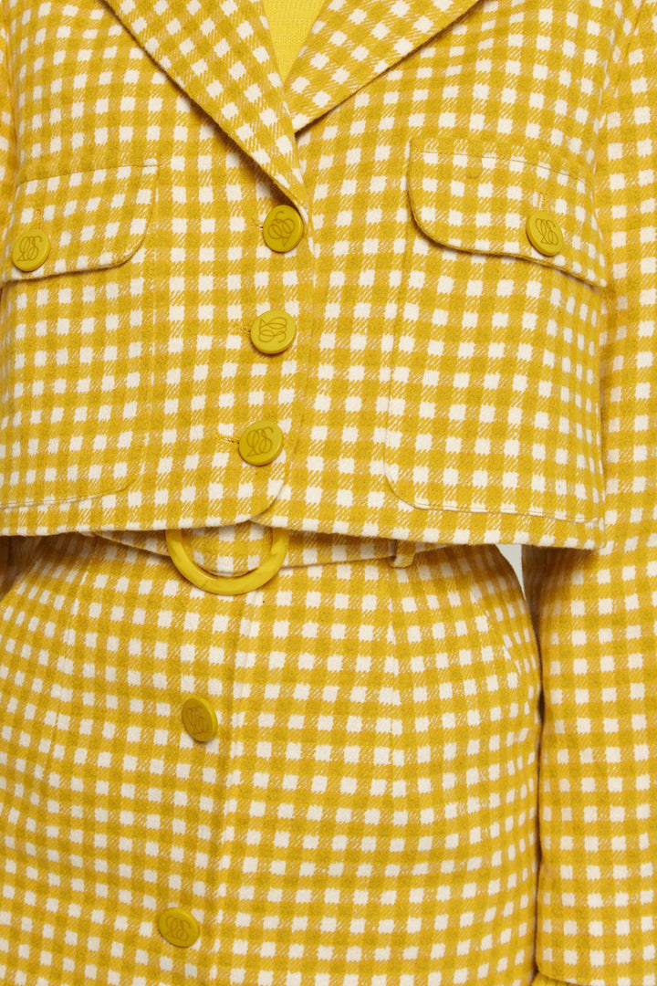 《ウィッグとサングラスをして》ギンガムチェックジャケット-Yellow