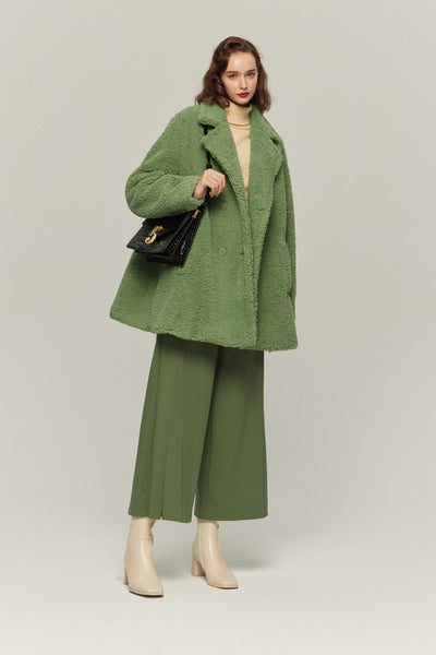 《木の枝で地図を描いて》ハイウエストスリットパンツ-Light green