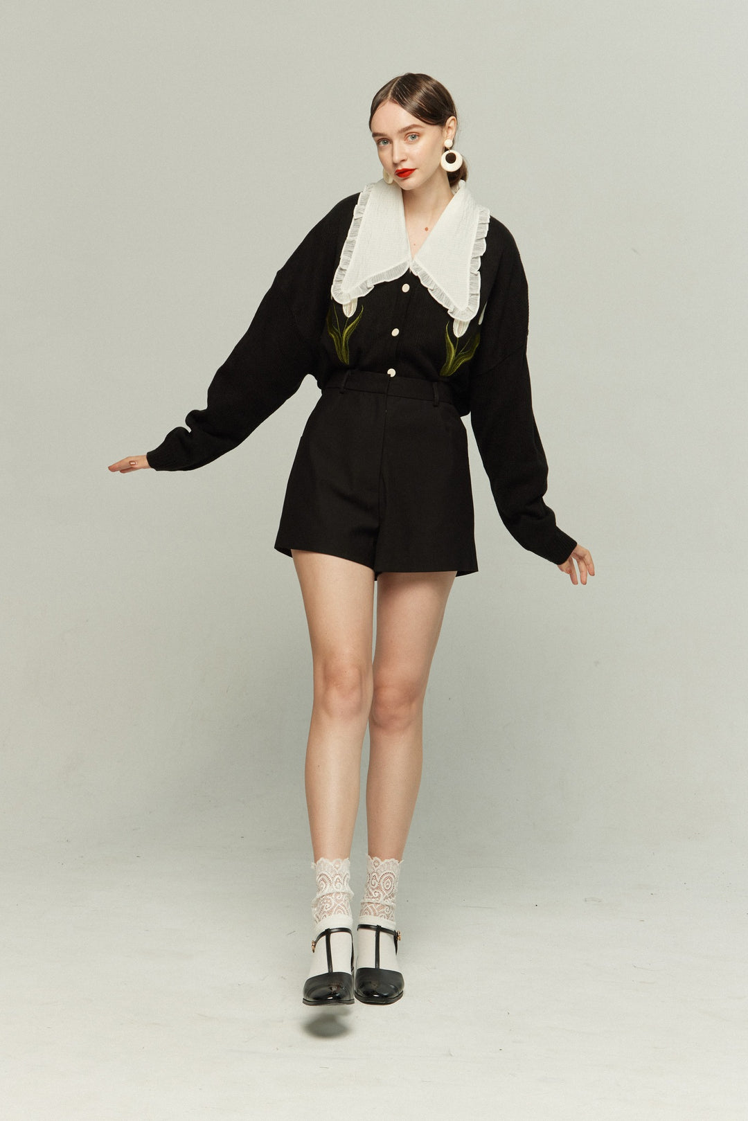 《メリーがまた嫉妬している》シースルーフリルブラウス-Off White