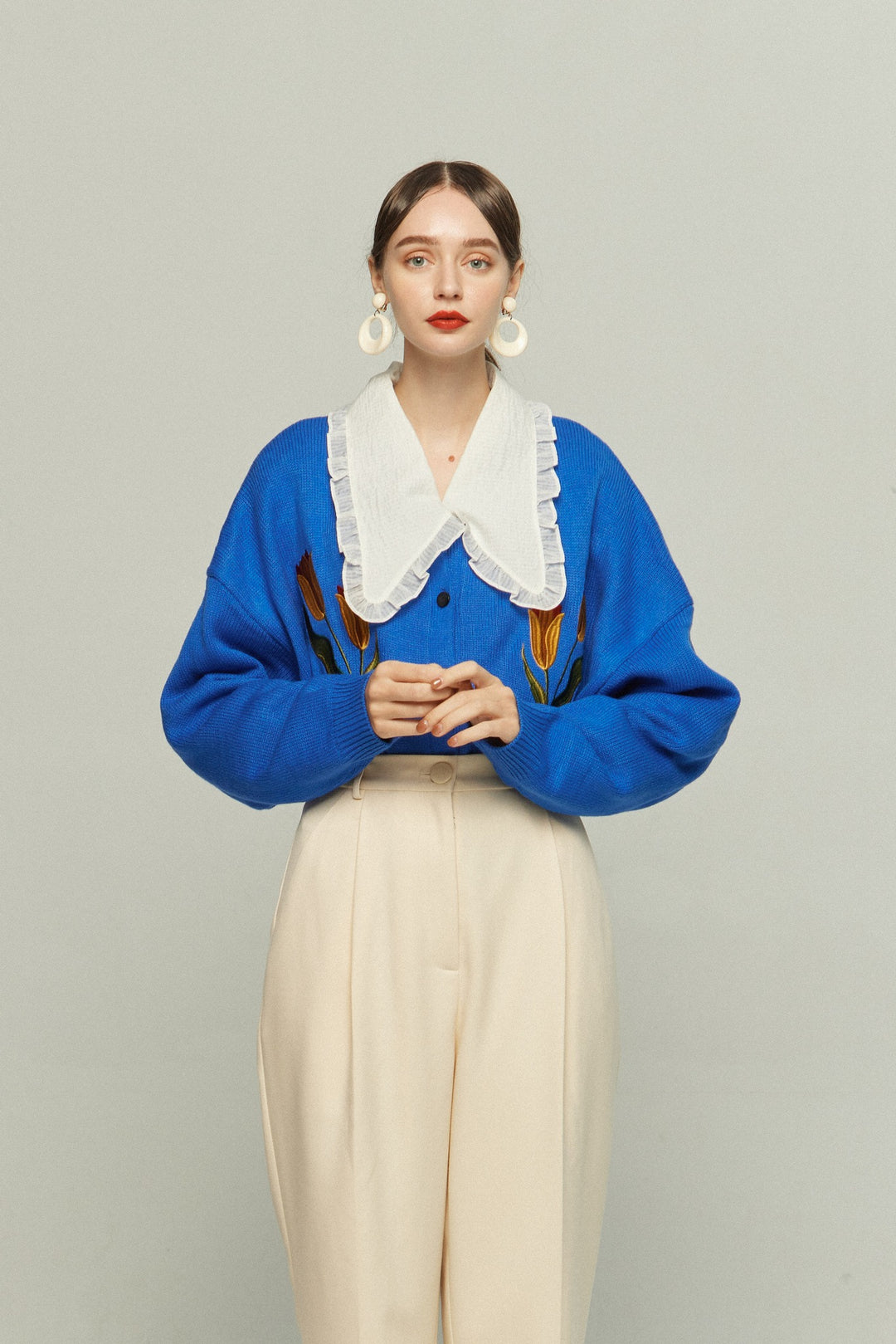 《メリーがまた嫉妬している》シースルーフリルブラウス-Off White
