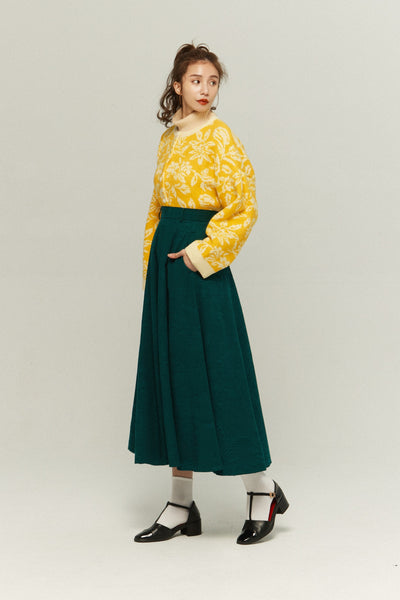《有毒植物図鑑》フラワーパターンニットカーディガン-Yellow