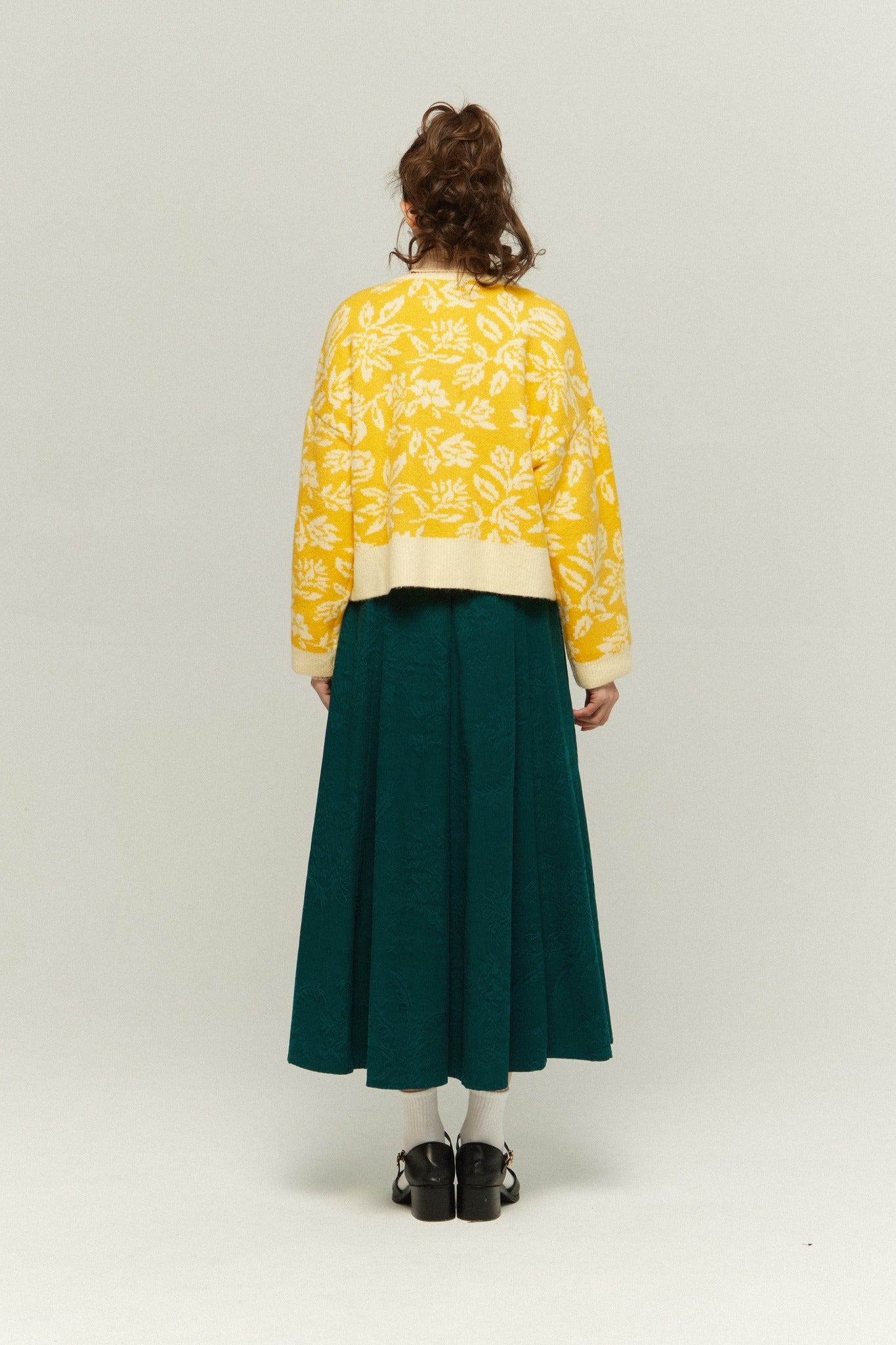 《有毒植物図鑑》フラワーパターンニットカーディガン-Yellow