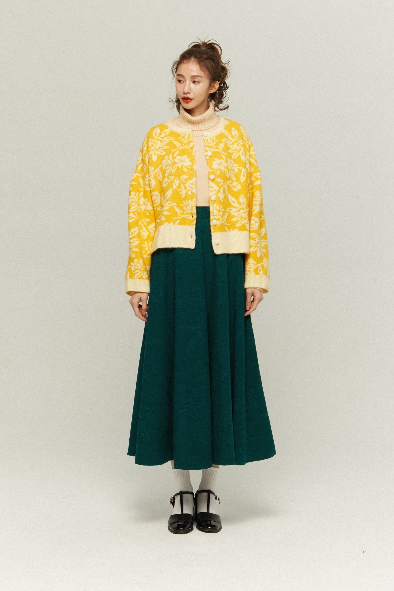 《有毒植物図鑑》フラワーパターンニットカーディガン-Yellow