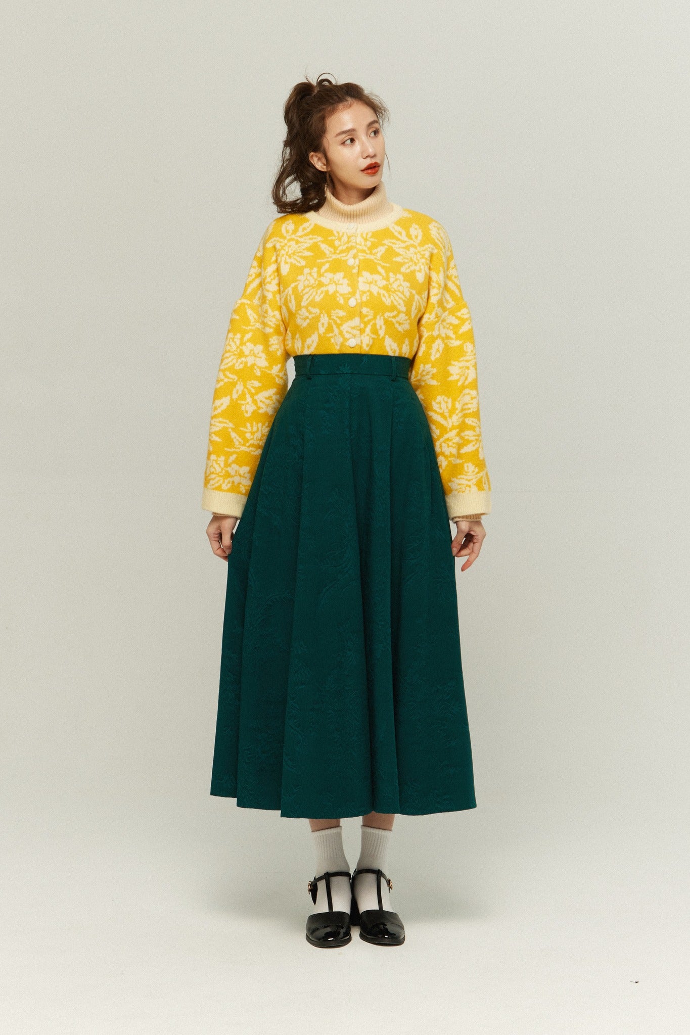 《有毒植物図鑑》フラワーパターンニットカーディガン-Yellow